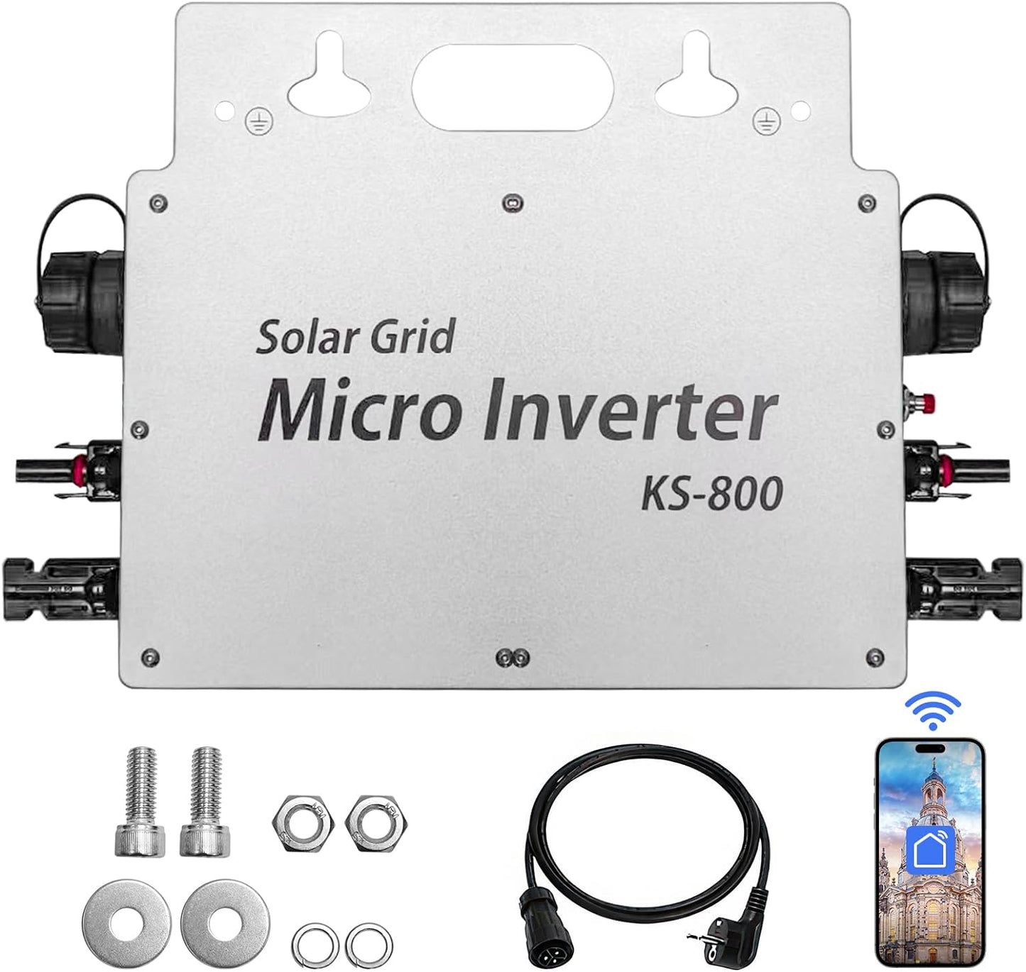 MICRO INVERTER 800W IP65 IMPERMEABILE CON APP PER 2 PANNELLI SOLARI DA BALCONE