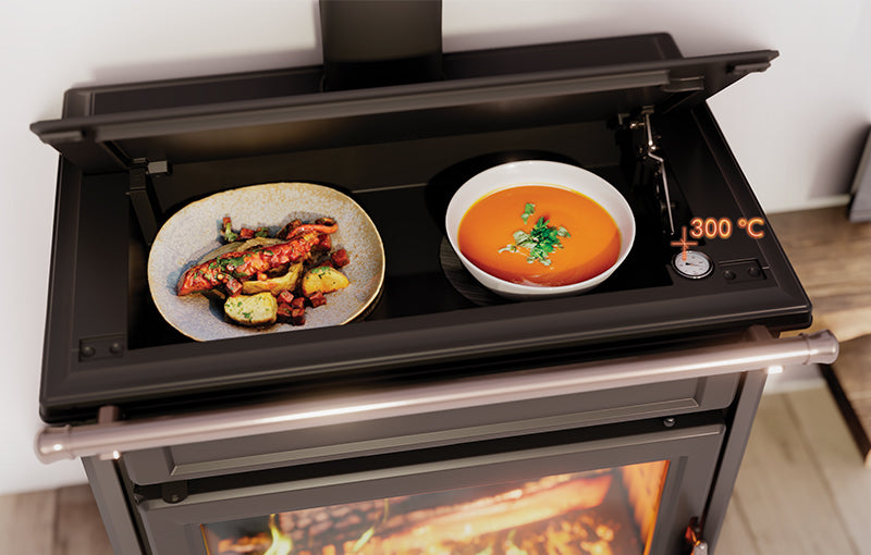 Stufa cucina a legna Thermorossi agora' con piano cottura in ghisa