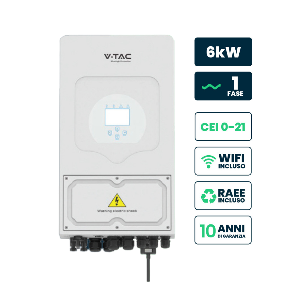 KIT FOTOVOLTAICO MONOFASE 6000W INVERTER IBRIDO 6kW DEJE V-TAC ACCUMULO LITIO 9.6kW