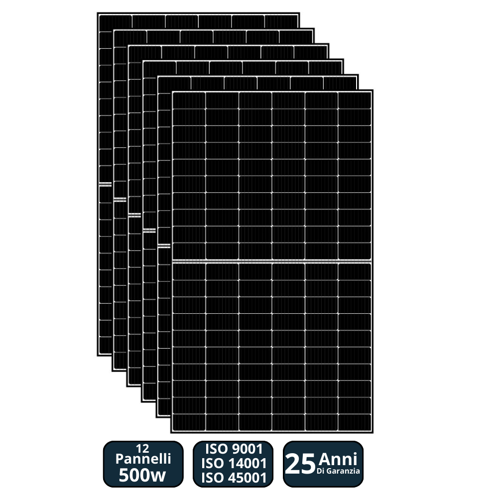 KIT FOTOVOLTAICO MONOFASE 6000W INVERTER IBRIDO 6kW DEJE V-TAC ACCUMULO LITIO 9.6kW